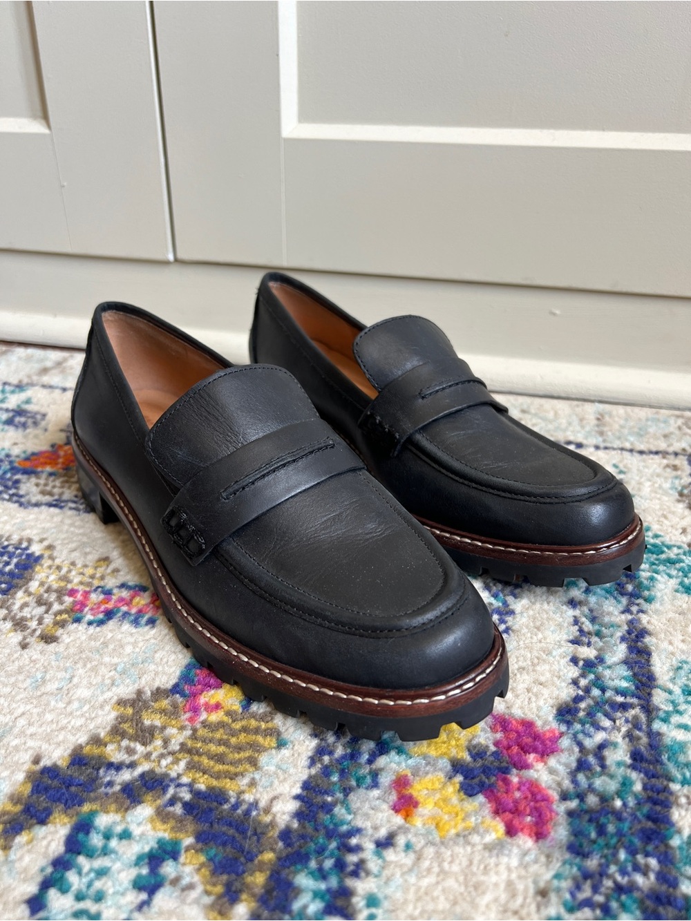 Madewell Black Leather Lug Sole Penny Loafers